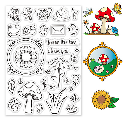 GLOBLELAND Animal Silicone Clear Stamps Insect Plant Sunflower Transparent Stamps for Birthday Easter Holiday Cards Making DIY Scrapbooking Photo Album Decoration Paper Craft DIY-WH0167-56-614-1