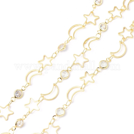 Brass & Cubic Zirconia Handmade Beaded Chains CHC-D029-32G-1