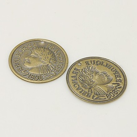 Brass Coin Pendants KK-C2908-AB-1