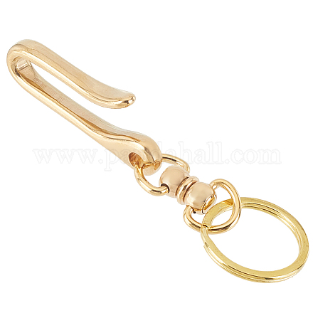 PandaHall PH 1Pcs U Shape Hook Keychain Solid Brass Keyring Golden U-Fish Hook Keychain Ring Keychain Clasp Belt Clips Wallet