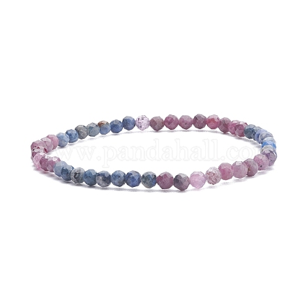 Bracelet extensible en perles rondes en corindon rouge naturel / rubis et saphir BJEW-JB07900-01-1