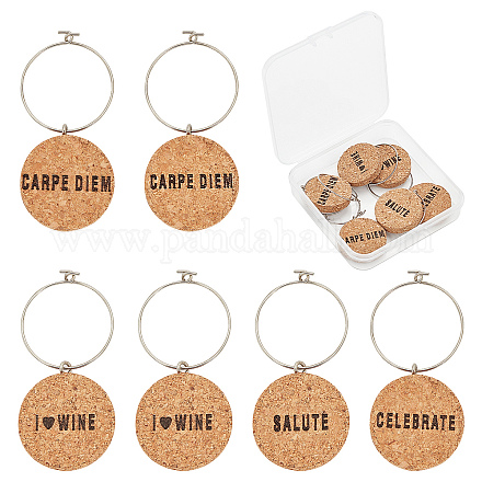 SUNNYCLUE 1 Box 12Pcs Wooden Wine Glass Charms Glass Markers Identification Pendants Including 6 Styles Natural Wood Charm For Wine Glass Champagne Flutes Cocktails Martinis WOOD-SC0001-35-1