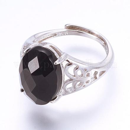 Adjustable Oval Natural Agate Finger Rings RJEW-P059-B01-1