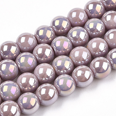 Chapelets de perles en verre opaque électrolytique GLAA-T032-P6mm-AB07-1