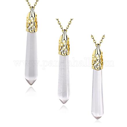 Bullet Natural Crystal Pointed Pendant Necklaces NJEW-BB00094-05-1