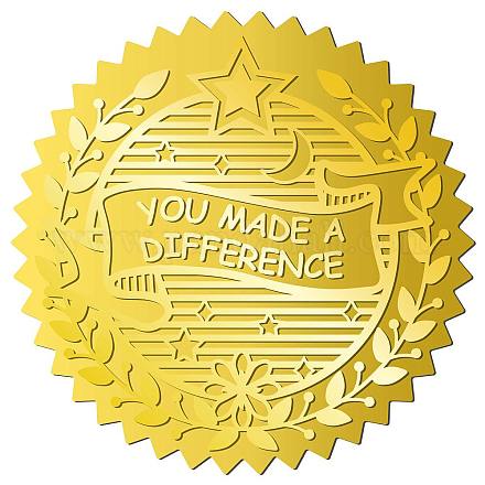 CRASPIRE 408pcs 2 Inch You Made A Difference Gold Foil Stickers Word Star Plant Gold Embossed Gold Certificate Seals Waterproof Self Adhesive Medal Decoration Label for Graduation Gift Packaging DIY-WH0509-031-1