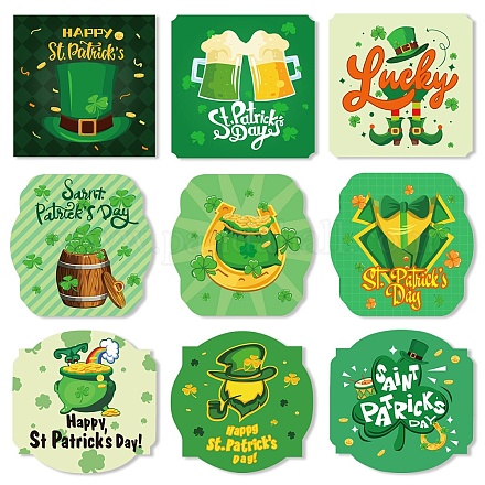 9 Blatt selbstklebende Kleeblatt-Etikettenaufkleber aus Papier zum Thema St. Patrick's Day PW-WG62371-01-1