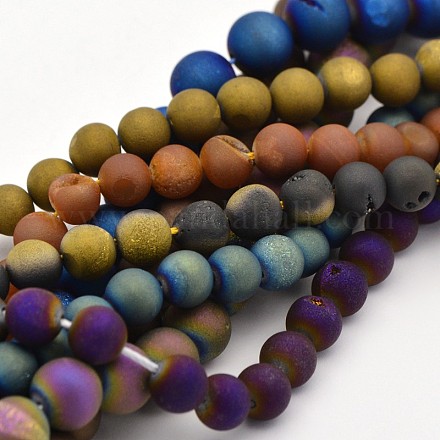 Electroplate Natural Agate Round Beads Strands G-M211-10mm-M-1