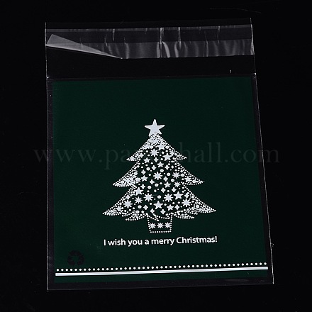 レクタングルセロハンのOPP袋  クリスマスツリー模様を持つ  濃い緑  14x9.9cm  一方的な厚さ：0.035mm  インナー対策：11x9.9のCM  約95~100個/袋 OPC-L001-27A-1