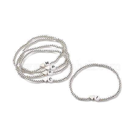 Bracelet extensible perles cœur et lettres aléatoires pour adolescente femme BJEW-JB06996-1
