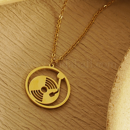 Elegant stainless steel phonograph pendant necklace for daily wear. DV3742-1-1
