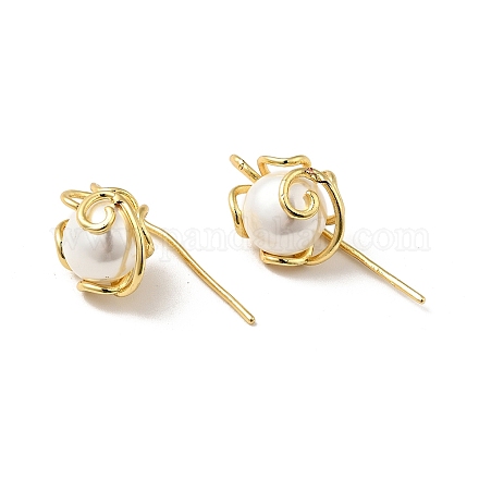 Orecchini pendenti con fiore di perle in abs EJEW-F288-14G-1