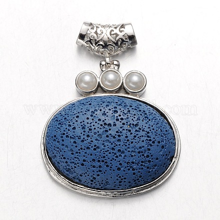 Platinum Tone Oval Dyed Alloy Synthetic Lava Rock Pendants G-N0090-21-1