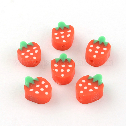 Handgemachte Erdbeer-Polymer Clay Perlen CLAY-R060-50-1