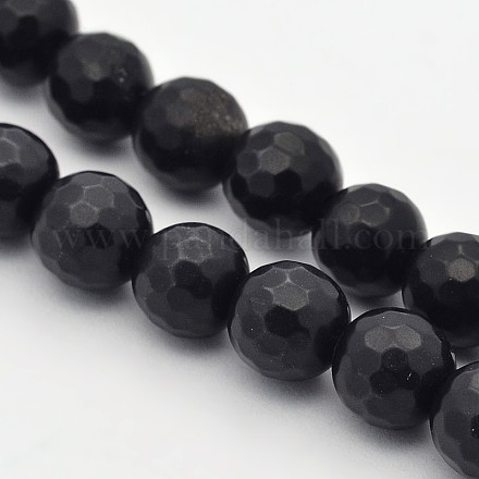 Faceted Round Natural Black Stone Beads Strands G-E302-066-8mm-1