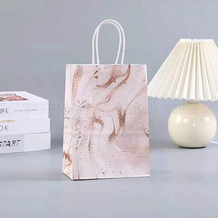 クラフト紙袋  ハンドル付き  ギフトバッグ  ショッピングバッグ  大理石模様の長方形  ピンク  15x8x21cm PAAG-PW0001-110A-05-1