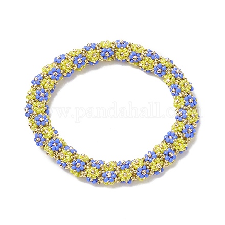 Glass Seed Braided Flower Beaded Stretch Bracelet for Women BJEW-MZ00034-1
