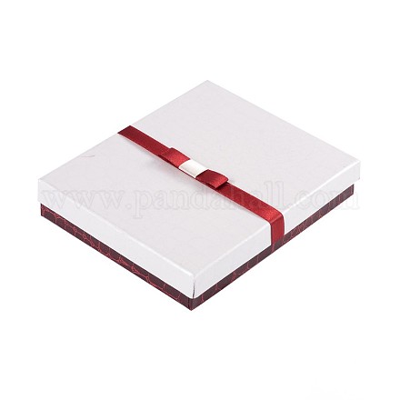 長方形ジュエリーセット厚紙箱  スポンジとリボン付き  ホワイト  16x13x3cm CBOX-N007-01A-1