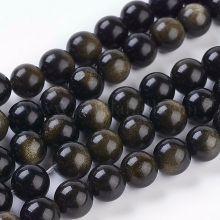 Chapelets de perles en obsidienne dorée naturelle X-G-C076-10mm-5-1