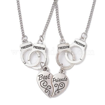 2-teiliges Halsketten-Set mit 2 Herz- und Handschellen-Anhängern aus Legierung NJEW-JN04438-1