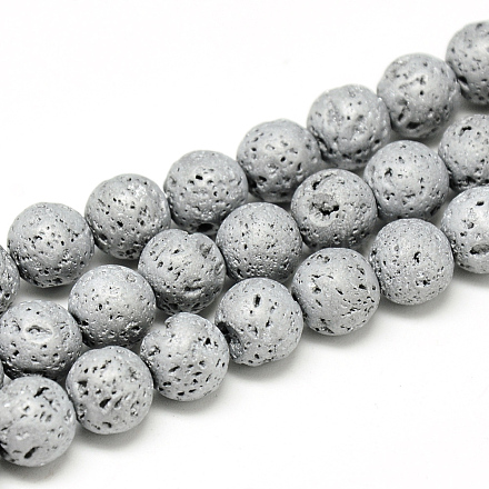 Galvanoplastie des brins de perles de pierre de lave naturelle G-T058-03I-1