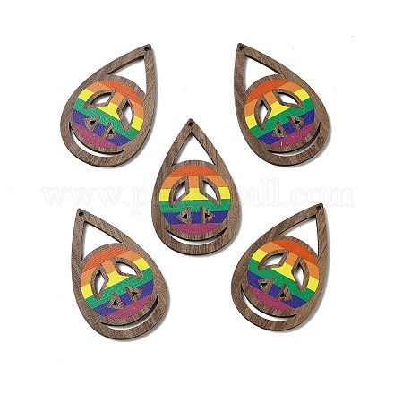 Rainbow/Pride Flag Theme Single Face Printed Aspen Wood Big Pendants WOOD-G014-02E-1