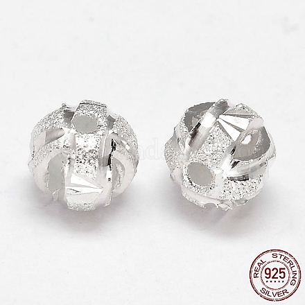 Fancy Cut texturierte 925 Sterling Silber Runde Perlen STER-F012-06C-1
