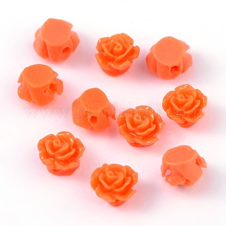 樹脂ビーズ  花  レッドオレンジ  6x4mm  穴：1mm X-RESI-B3455-A73-1