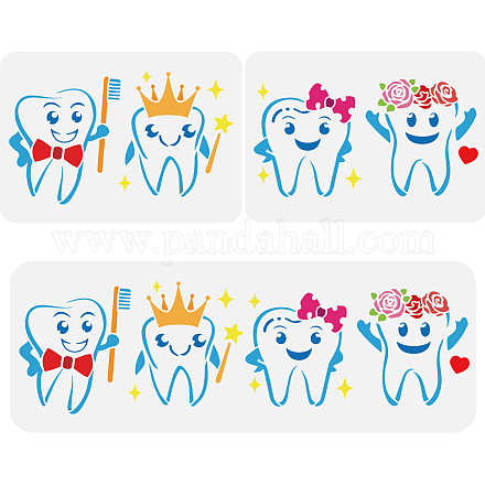 FINGERINSPIRE 2 Pcs Tooth Stencil Template 8.3x11.7 inch Brushing Teeth Painting Stencil Plastic Tooth with Bow Flower Crown Stencil Reusable DIY Art and Craft Stencils for Painting Wood Wall Decor DIY-WH0394-0144-1