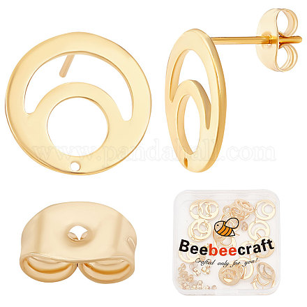 Beebeecraft 1 boîte de 30 pièces de boucles d'oreilles rondes plates plaquées or 24 carats avec trou et 30 fermoirs de sécurité pour la fête des mères STAS-BBC0001-68-1
