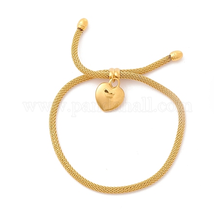 Vacuum Plating 304 Stainless Steel Heart Charm Slider Bracelet with Round Mesh Chain for Women BJEW-C013-03G-1