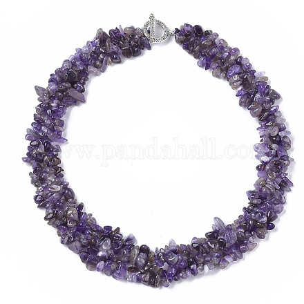 3-Layered Natural Amethyst Chip Beaded Necklaces NJEW-S419-01B-1
