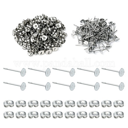 100 pièces 304 accessoires de boucles d'oreilles en acier inoxydable STAS-YW0001-43F-1