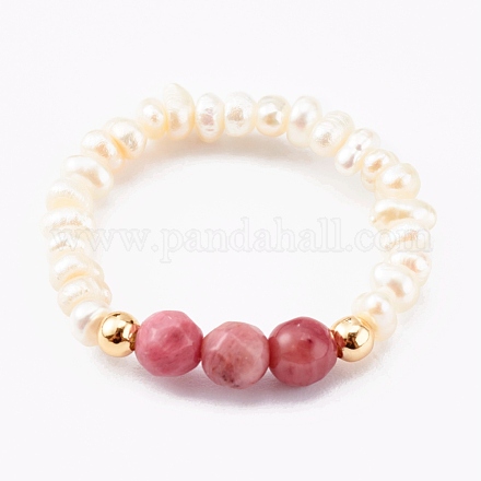 Anelli elastici con perline di perle naturali RJEW-JR00330-04-1