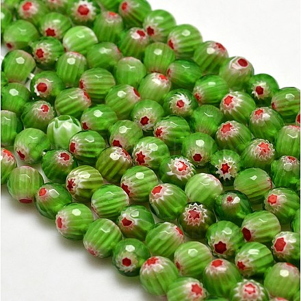Faceted Millefiori Glass Round Beads Strands LK-P006-10-1