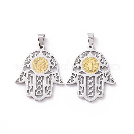 304 Stainless Steel Hamsa Hand/Hand of Miriam with Virgin Mary Pendants STAS-L012-A02P-1