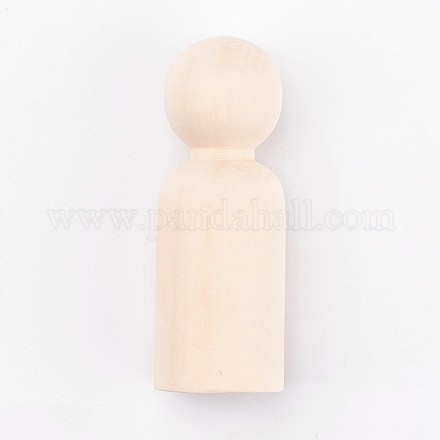 未完成の木製の男性のペグ人形、人々の体  子供の絵のため  DIY工芸品  ソリッド  ハード  アンティークホワイト  66x23.5mm DIY-WH0059-09D-1