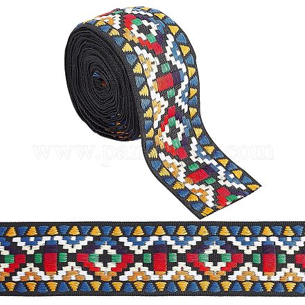 GORGECRAFT 5 Yards Jacquard Ribbon Ethnic Style Embroidery Ribbons 2 inch Single Face Emobridered Woven Rhombus Pattern Ribbon Fabric Trim for DIY Sewing Crafting Home Tablecloth Decor Accessories OCOR-GF0001-95-1