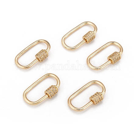 Brass Micro Pave Clear Cubic Zirconia Screw Carabiner Lock Charms ZIRC-T010-10G-1