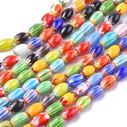 Oval Handmade Millefiori Glass Beads Strands LK-R004-38-1