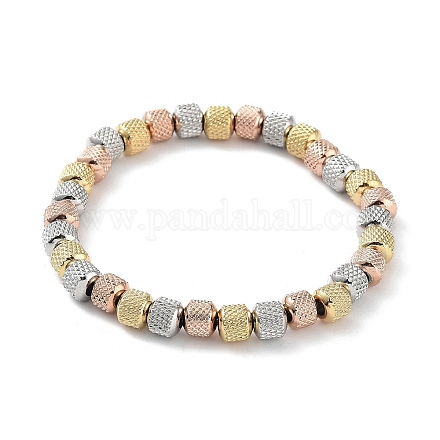 202 bracelet extensible en perles de colonne rainurée en acier inoxydable pour hommes et femmes BJEW-D034-02MC-1