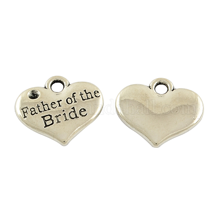Tibetan Alloy Heart Carved Word Father of the Bride Wedding Family Charms Rhinestone Settings X-TIBEP-GC219-AS-NR-1