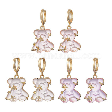 3 paio di orsetti in resina a 3 colori con orecchini pendenti a forma di stella di strass di cristallo EJEW-JE05244-1