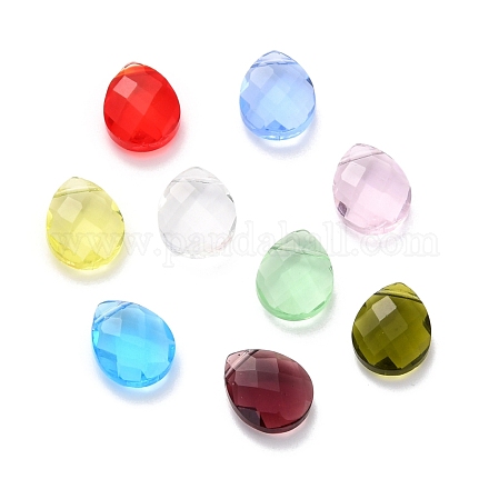 Perles de verre à facettes transparentes en forme de larme GLAA-C013-01B-1