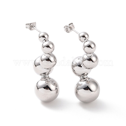 Brass Round Beaded Twist Stud Earrings for Women EJEW-G332-05P-1