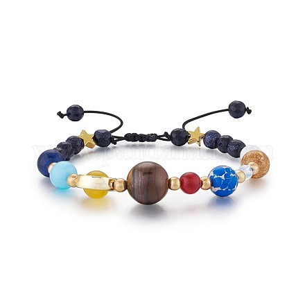 7 chakras neuf planètes bracelets de perles tressées BJEW-TAC0001-01-1