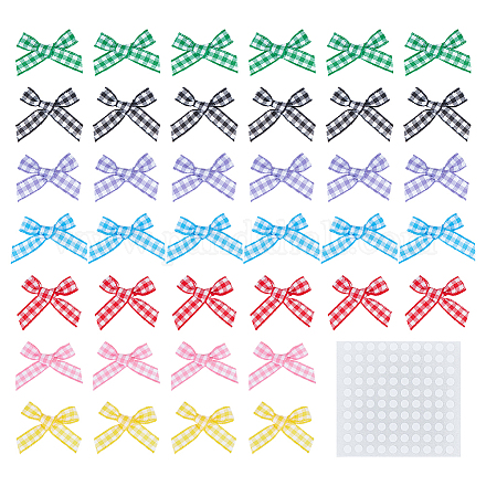 FINGERINSPIRE 140 Pcs Mini Gingham Ribbon Bows with 200 pcs Stickers 7 Color Checkered Ribbon Bows for DIY Craft Colorful Bow Tie Appliques for Sewing DIY-FG0003-67-1