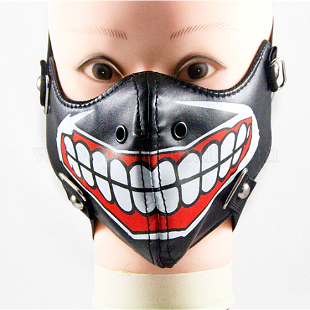 Punk PU Leather Teeth Pattern Mouth Cover AJEW-O015-01-1