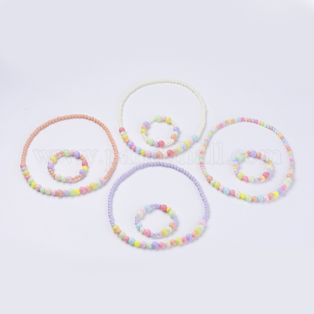 Solid Chunky Bubblegum Acrylic Ball Bead Kids Jewelry Sets SJEW-JS00946-1
