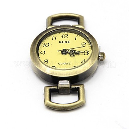 合金製腕時計ヘッドウォッチ時計部品  フラットラウンド  アンティークブロンズ  49x26.5x9mm X-WACH-F001-04AB-1
